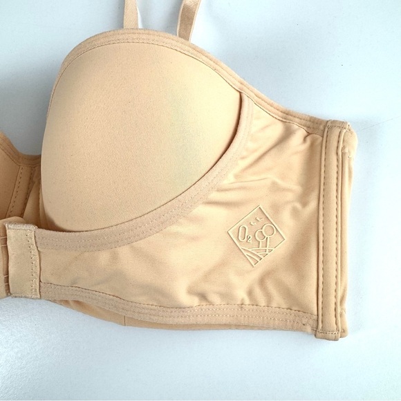 EFINNY Women's Sz M Bra Sexy Breast Enhancing Dual Closure Beige Bandeau Bra NEW - Picture 2 of 7